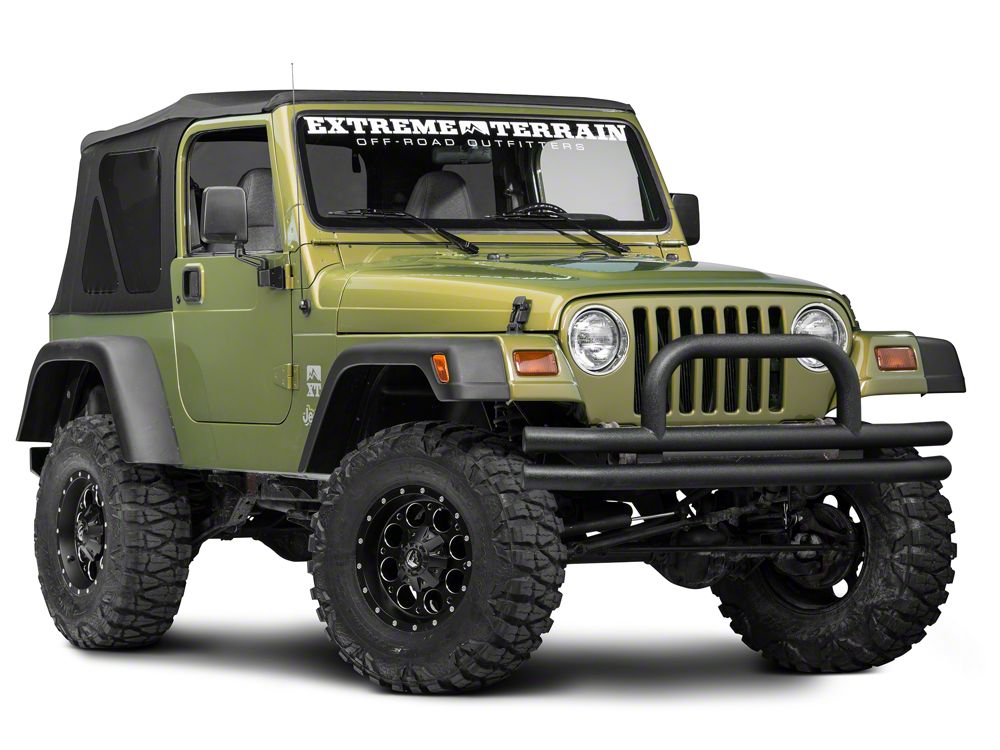 Barricade Double Tubular Front Bumper with Classic Over-Rider Hoop; Textured Black (76-06 Jeep CJ, Wrangler YJ & TJ)