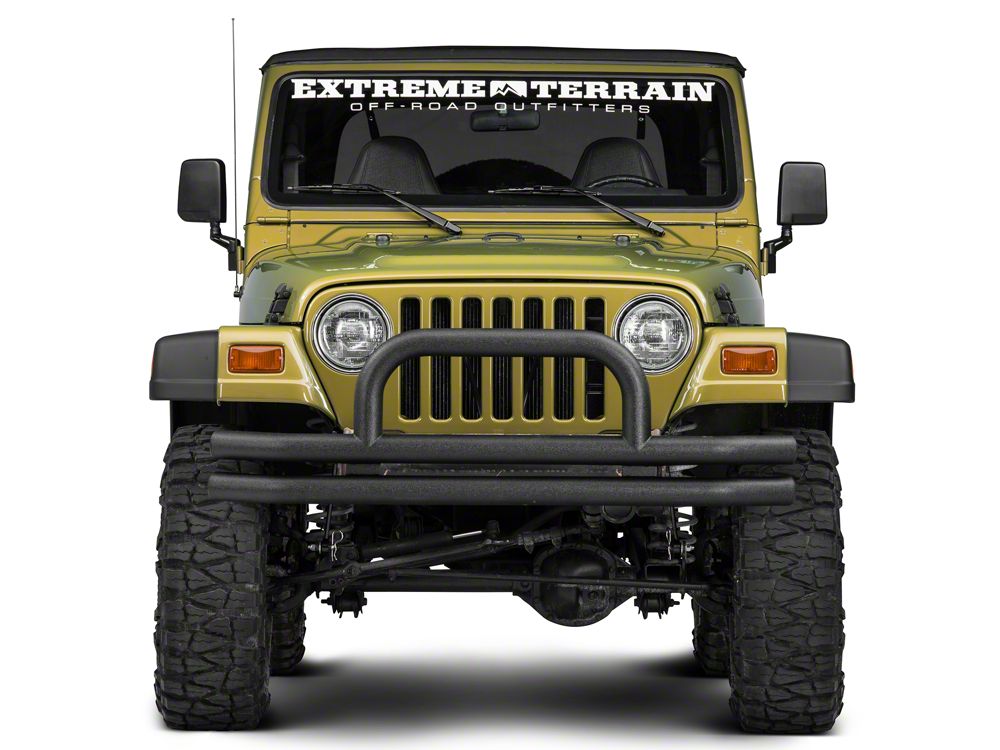 Barricade Double Tubular Front Bumper with Classic Over-Rider Hoop; Textured Black (76-06 Jeep CJ, Wrangler YJ & TJ)