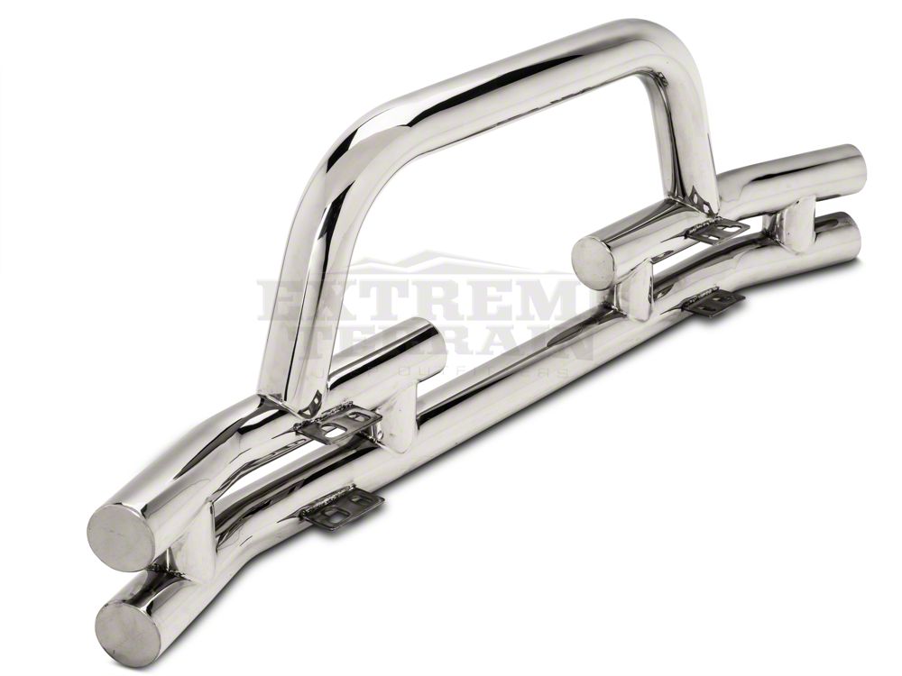 Barricade Double Tubular Front Bumper with Winch Cutout; Polished (87-06 Jeep Wrangler YJ & TJ)
