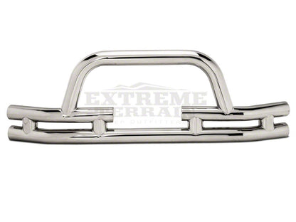 Barricade Double Tubular Front Bumper with Winch Cutout; Polished (87-06 Jeep Wrangler YJ & TJ)