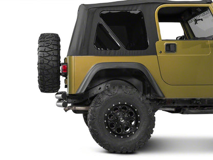 Barricade Double Tubular Rear Bumper with Receiver Hitch; Polished (76-06 Jeep CJ, Wrangler YJ & TJ)