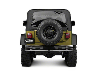 Barricade Double Tubular Rear Bumper with Receiver Hitch; Polished (76-06 Jeep CJ, Wrangler YJ & TJ)