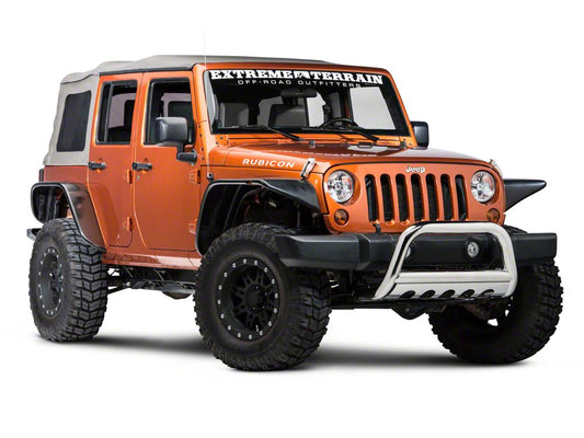 Barricade 3-Inch Bull Bar with Skid Plate; Stainless Steel (10-18 Jeep Wrangler JK)