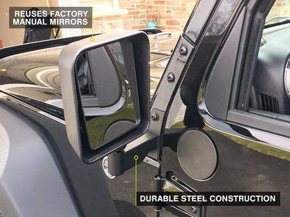 Barricade Side Mirror Relocation Kit; Textured Black (07-18 Jeep Wrangler JK)