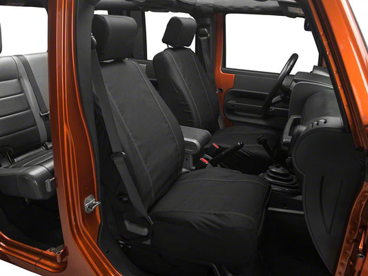Barricade Custom Trailproof Front Seat Covers with Pockets; Black (07-18 Jeep Wrangler JK)