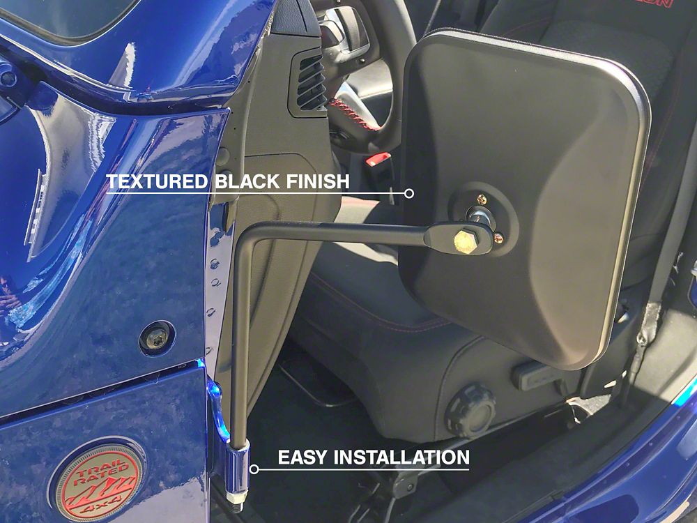 Barricade Rectangular Adventure Mirrors; Textured Black (66-25 Jeep CJ5, CJ7, Wrangler YJ, TJ, JK & JL)