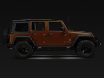 Barricade HD Rock Sliders with LED Rock Lights; Textured Black (07-18 Jeep Wrangler JK 4-Door)