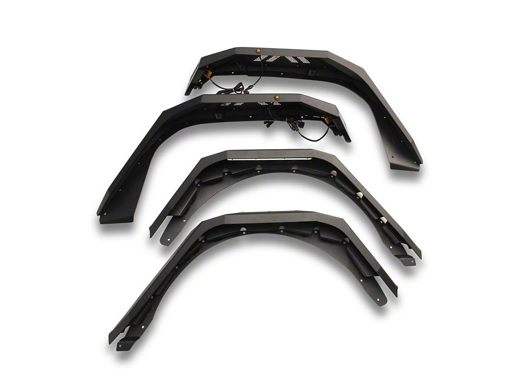 Barricade X-Series Fender Flares with LED DRL and Marker Lights; Black Inserts (18-25 Jeep Wrangler JL)