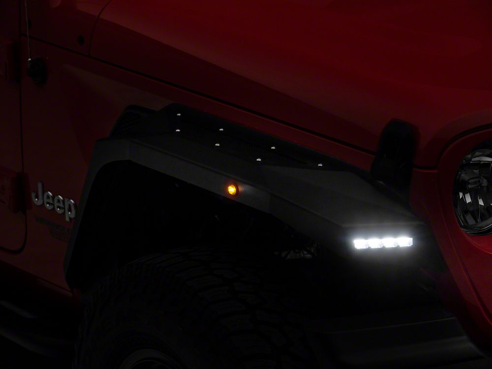 Barricade X-Series Fender Flares with LED DRL and Marker Lights; Black Inserts (18-25 Jeep Wrangler JL)