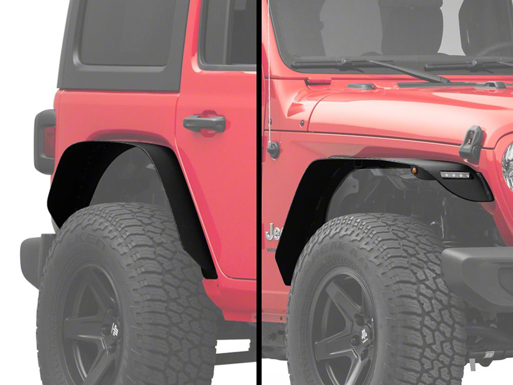Barricade HD Flat Fender Flares with LED DRL and Turn Signal; Front and Rear (18-26 Jeep Wrangler JL)