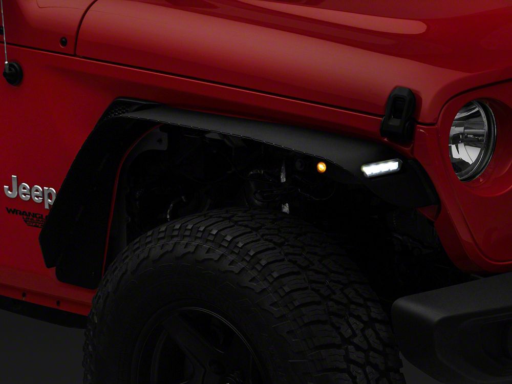 Barricade HD Flat Fender Flares with LED DRL and Turn Signal; Front and Rear (18-26 Jeep Wrangler JL)