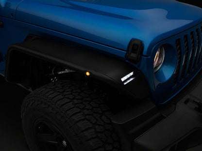 Barricade Tubular Fender Flares with LED DRL and Marker Lights; Front (20-25 Jeep Gladiator JT)