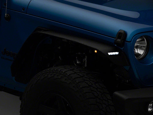 Barricade HD Flat Fender Flares with LED DRL and Turn Signal; Front (20-25 Jeep Gladiator JT)