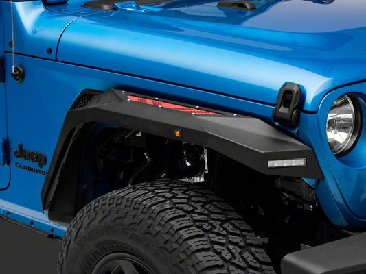 Barricade X-Series Front Fender Flares with LED DRL and Marker Lights; Red Inserts (20-25 Jeep Gladiator JT)
