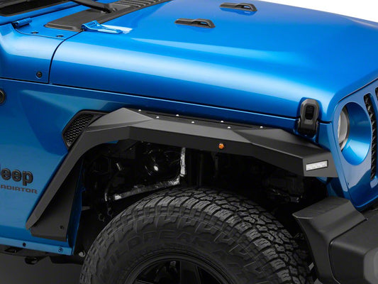 Barricade X-Series Front Fender Flares with LED DRL and Marker Lights; Black Inserts (20-25 Jeep Gladiator JT)