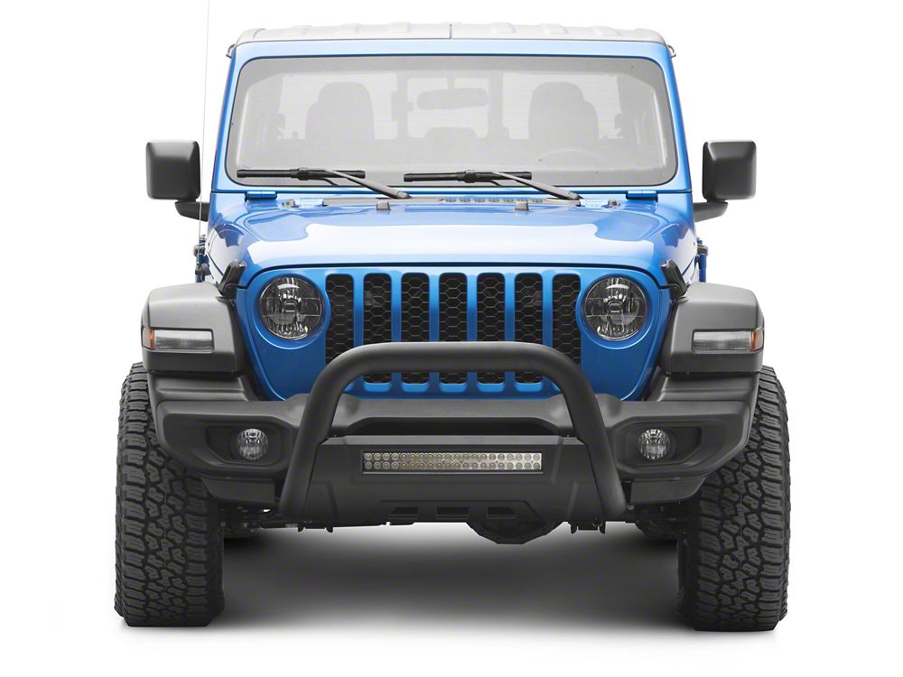 Barricade HD Bull Bar with Skid Plate and 20-Inch Dual Row LED Light Bar; Textured Black (20-25 Jeep Gladiator JT, Excluding Mojave)