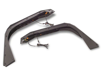 Barricade X-Series Fender Flares with LED DRL and Marker Lights; Black Inserts; Front (20-25 Jeep Gladiator JT)