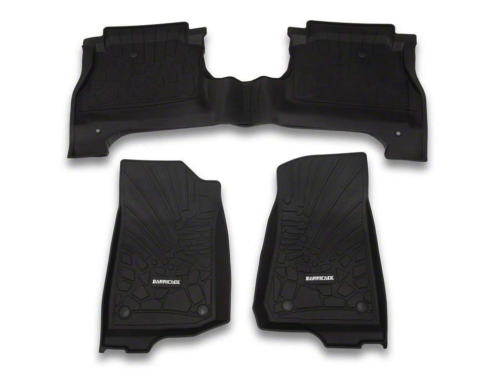 Barricade Custom Fit All-Weather Front and Rear Floor Liners; Black (20-25 Jeep Gladiator JT w/o Rear Underseat Storage)