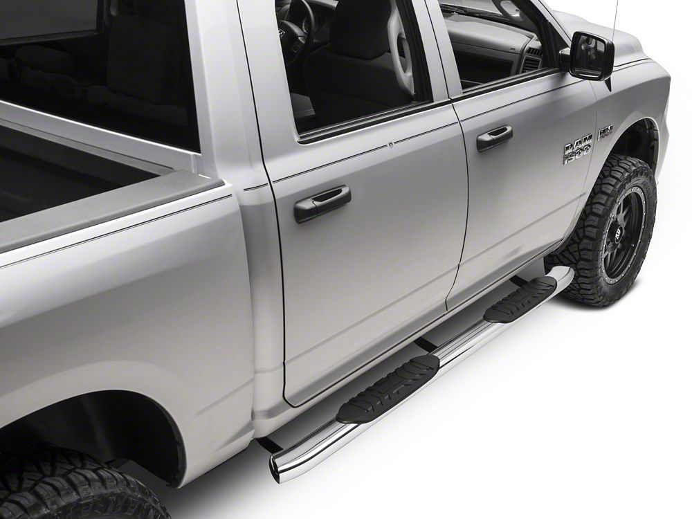 Barricade 5-Inch Oval Bent End Side Step Bars; Stainless Steel (09-18 RAM 1500 Quad Cab, Crew Cab)
