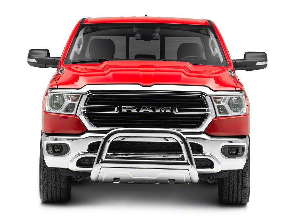 Barricade 3.50-Inch Oval Bull Bar with Skid Plate; Stainless Steel (19-24 RAM 1500, Excluding Rebel & TRX)