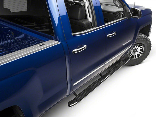 Barricade Pinnacle 4-Inch Oval Bent End Side Step Bars; Rocker Mount; Stainless Steel (14-18 Silverado 1500 Double Cab, Crew Cab)