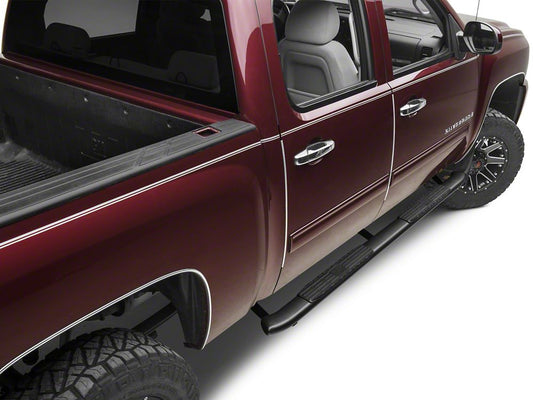 Barricade Pinnacle 4-Inch Oval Bent End Side Step Bars; Body Mount; Black (07-13 Silverado 1500 Extended Cab, Crew Cab)