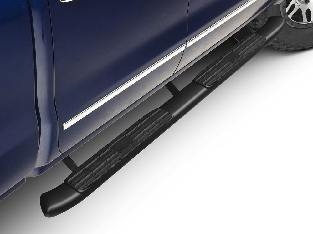 Barricade Pinnacle 4-Inch Oval Bent End Side Step Bars; Rocker Mount; Black (14-18 Silverado 1500 Double Cab, Crew Cab)