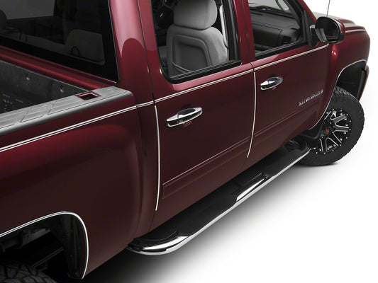 Barricade 4-Inch Oval Bent End Side Step Bars; Body Mount; Stainless Steel (99-13 Silverado 1500)
