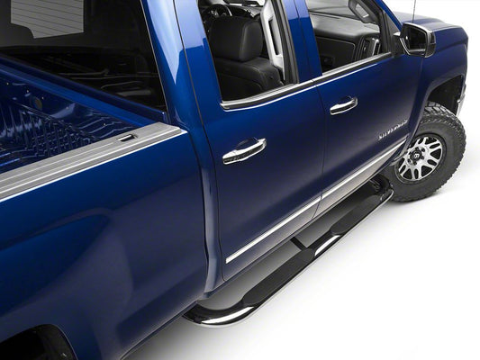 Barricade 4-Inch Oval Bent End Side Step Bars; Body Mount; Stainless Steel (14-18 Silverado 1500)