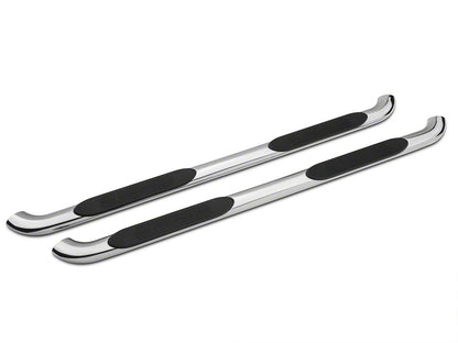 Barricade 4-Inch Oval Bent End Side Step Bars; Rocker Mount; Stainless Steel (07-13 Silverado 1500)