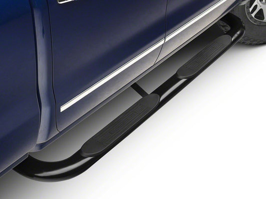 Barricade 4-Inch Oval Bent End Side Step Bars; Body Mount; Black (14-18 Silverado 1500)