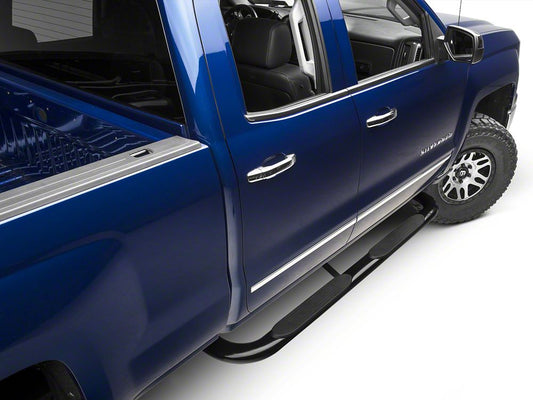 Barricade 4-Inch Oval Bent End Side Step Bars; Body Mount; Black (14-18 Silverado 1500)