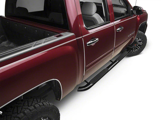 Barricade 4-Inch Oval Bent End Side Step Bars; Rocker Mount; Black (07-13 Silverado 1500)