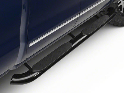 Barricade 4-Inch Oval Bent End Side Step Bars; Rocker Mount; Black (14-18 Silverado 1500)