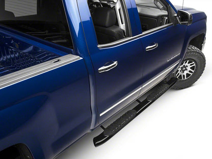 Barricade 5-Inch Oval Bent End Side Step Bars; Rocker Mount; Black (14-18 Silverado 1500)