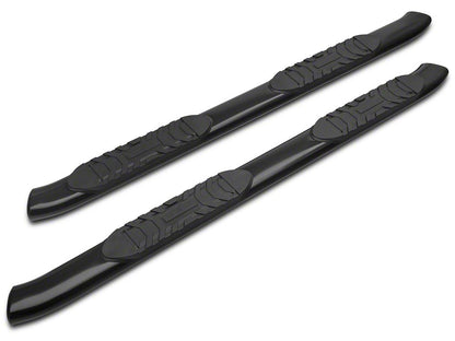 Barricade 5-Inch Oval Bent End Side Step Bars; Rocker Mount; Black (14-18 Silverado 1500)