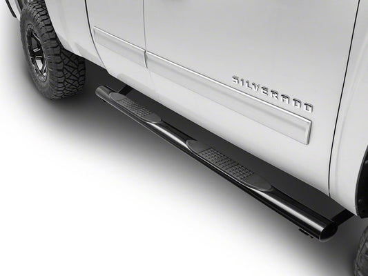 Barricade 4-Inch Oval Straight End Running Boards; Black (07-13 Silverado 1500 Extended Cab, Crew Cab)