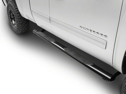 Barricade 4-Inch Oval Straight End Running Boards; Black (07-13 Silverado 1500 Extended Cab, Crew Cab)