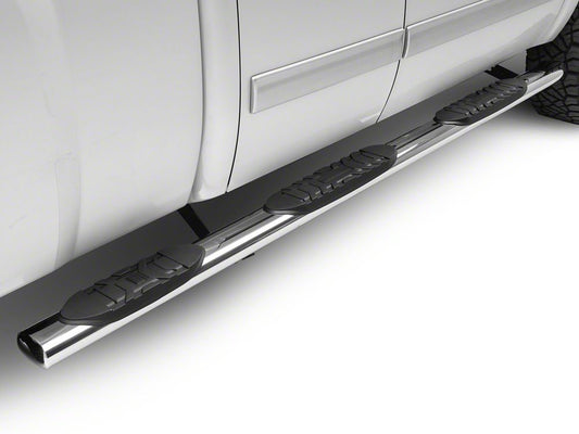 Barricade 5-Inch Oval Bent End Wheel to Wheel Side Step Bars; Stainless Steel (07-13 Silverado 1500 Extended Cab w/ 6.50-Foot Standard Box, Crew Cab)