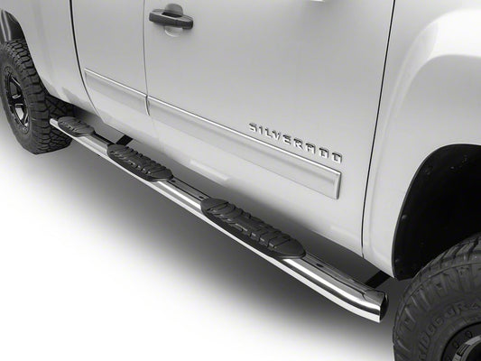 Barricade 5-Inch Oval Bent End Wheel to Wheel Side Step Bars; Stainless Steel (07-13 Silverado 1500 Extended Cab w/ 6.50-Foot Standard Box, Crew Cab)