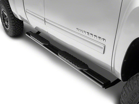 Barricade 5-Inch Oval Straight End Running Boards; Black (07-13 Silverado 1500)