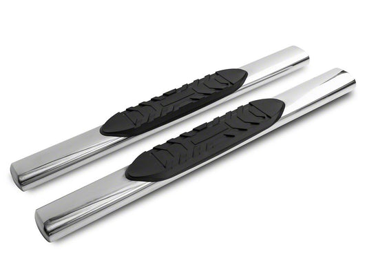 Barricade 5-Inch Oval Straight End Running Boards; Stainless Steel (99-06 Silverado 1500)