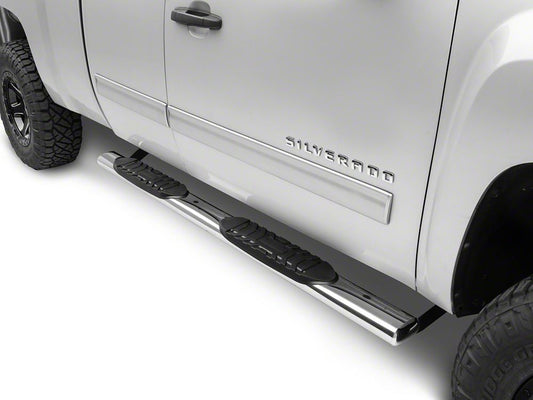 Barricade 5-Inch Oval Straight End Running Boards; Stainless Steel (07-13 Silverado 1500)