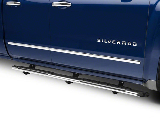 Barricade 4-Inch Flat Oval Running Boards; Stainless Steel (14-18 Silverado 1500 Double Cab)