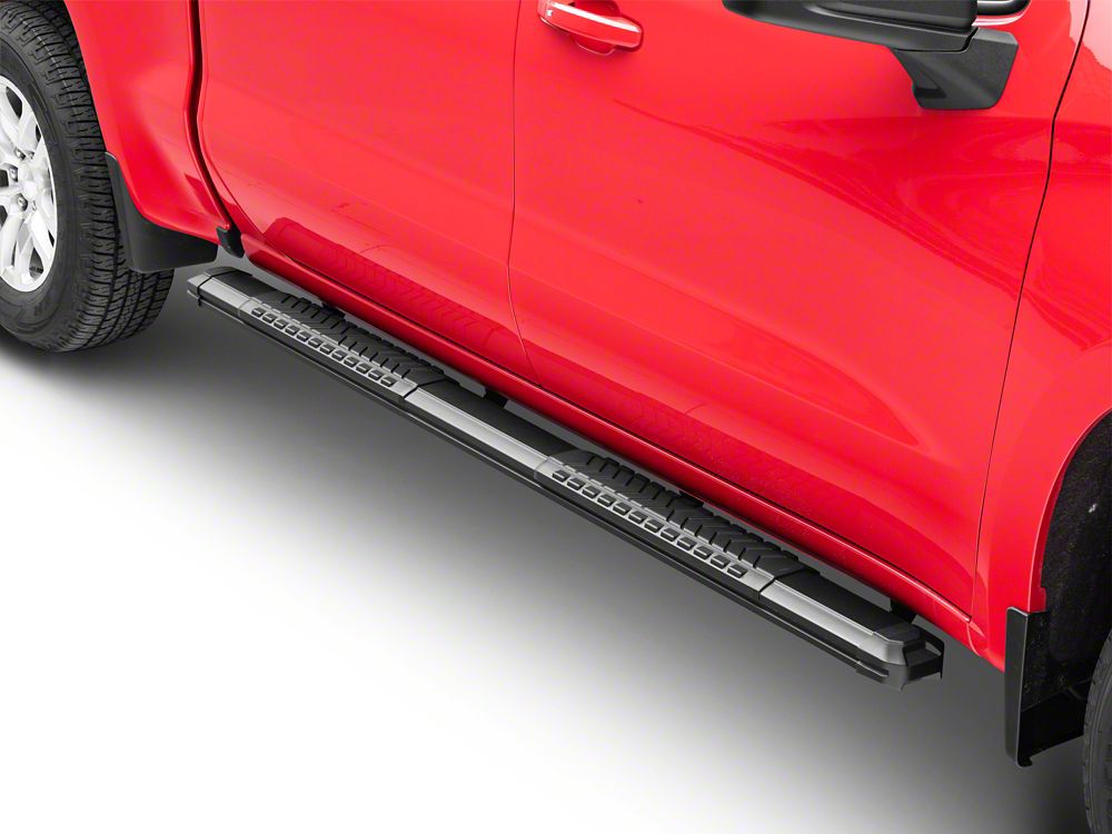 Barricade Saber 5-Inch Aluminum Side Step Bars; Black Cover Plates (19-25 Silverado 1500 Crew Cab)