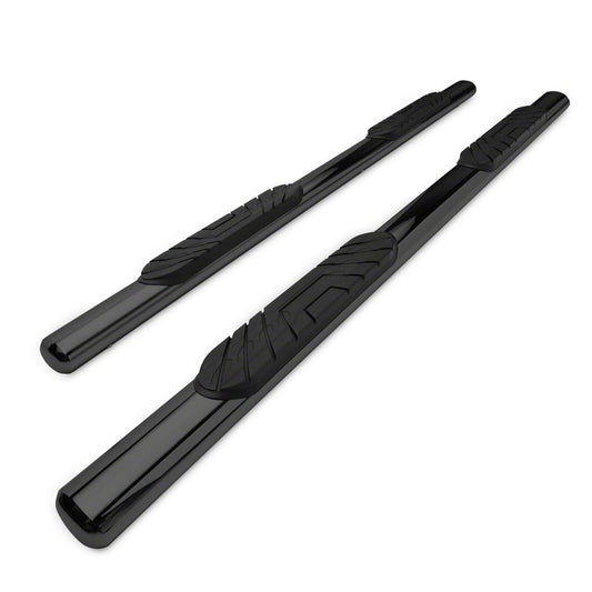 Barricade 4-Inch Oval Straight End Side Step Bars; Black (19-25 Silverado 1500 Double Cab)