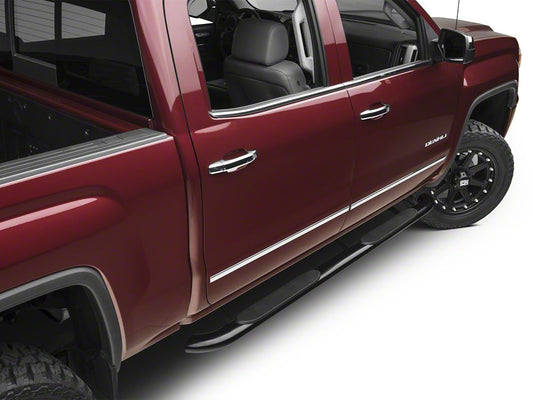 Barricade 4-Inch Oval Bent End Side Step Bars; Rocker Mount; Black (14-18 Sierra 1500)