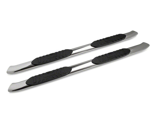 Barricade 5 Inch Oval Bent Side Step Bars; Polished Stainless; Body Mount (99-06 Extended Cab)