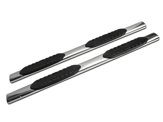Barricade 5-Inch Oval Straight End Running Boards; Stainless Steel (99-13 Sierra 1500)