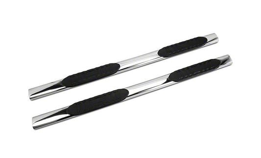 Barricade 5-Inch Oval Straight End Side Step Bars; Stainless Steel (19-25 Sierra 1500 Double Cab)